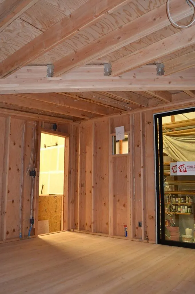 A look at the clear tongue and groove fir flooring.