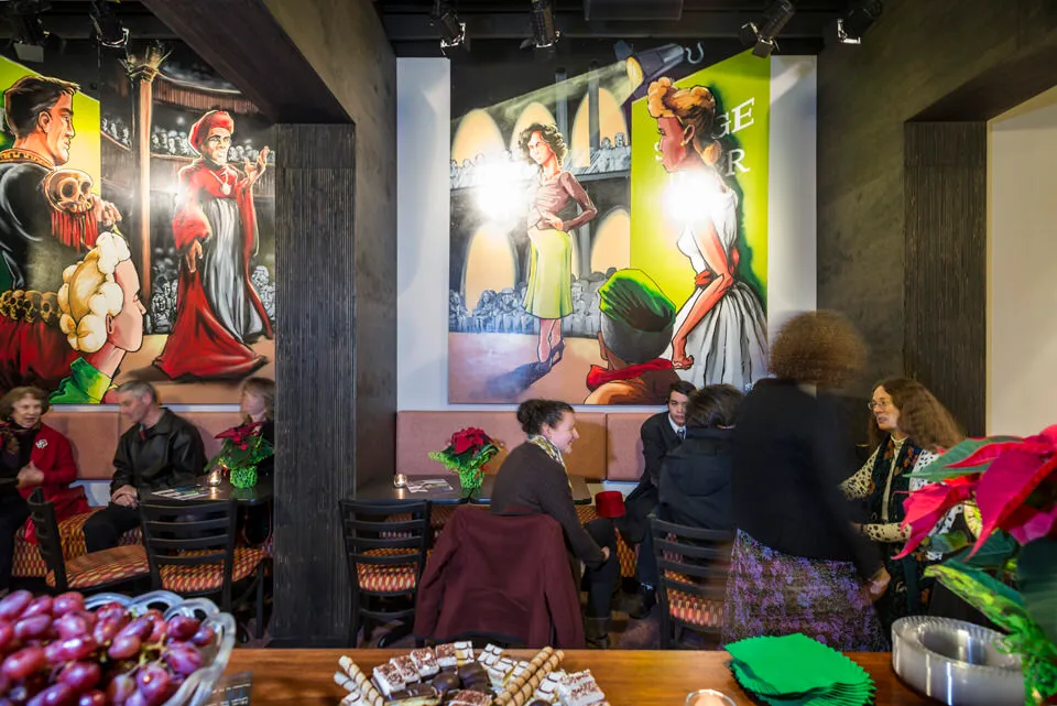 The new lobby showcases art by local muralists.