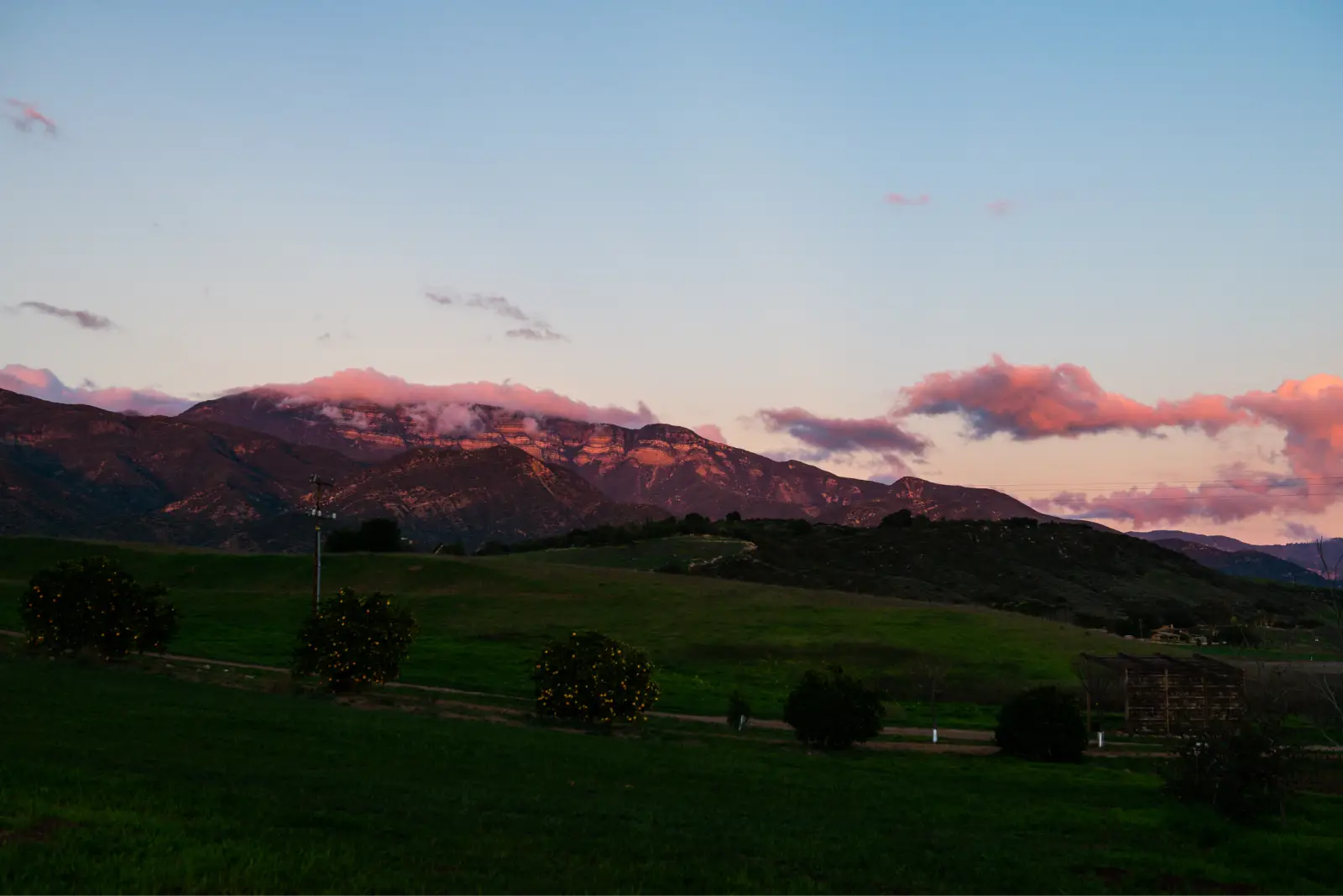 Sunset over the mountains around Ojai, California