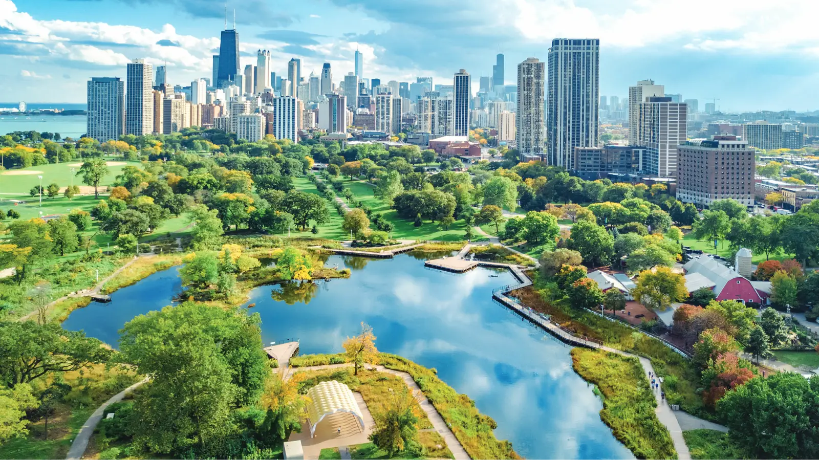 Chicago skyline and lakefront park