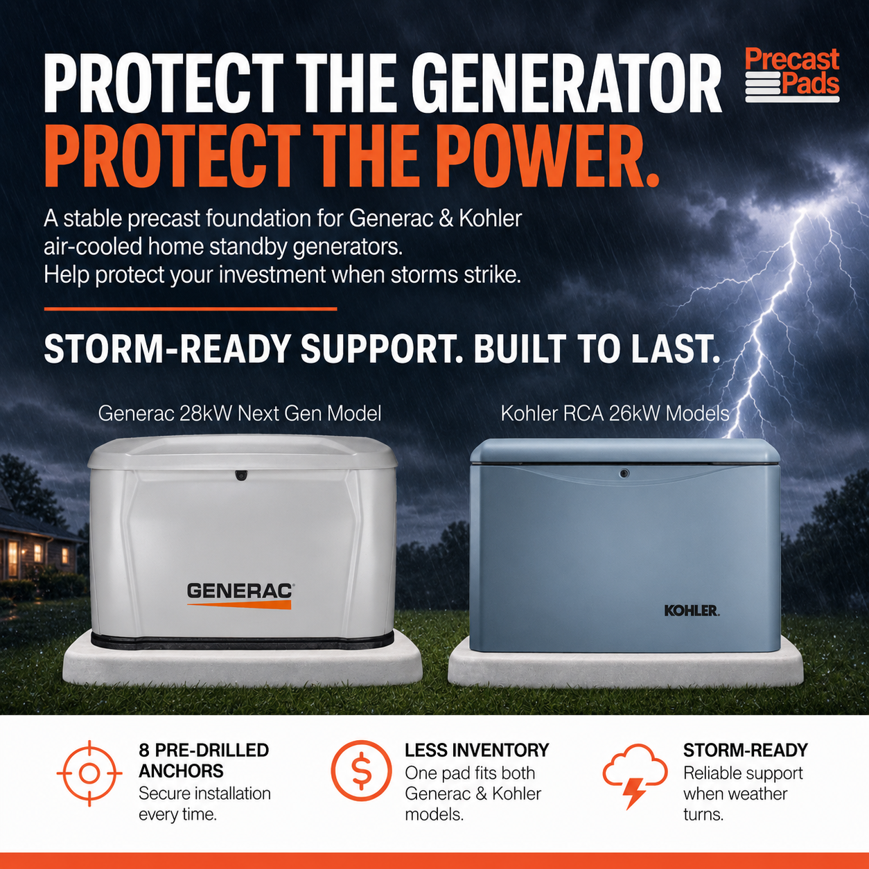 NEXGEN Universal Pad supporting Generac 28kW and Kohler RCA 26kW generators