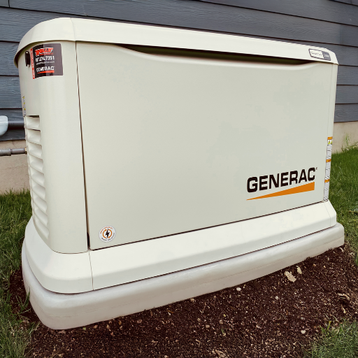 Standby generator mounted on a precast concrete generator pad