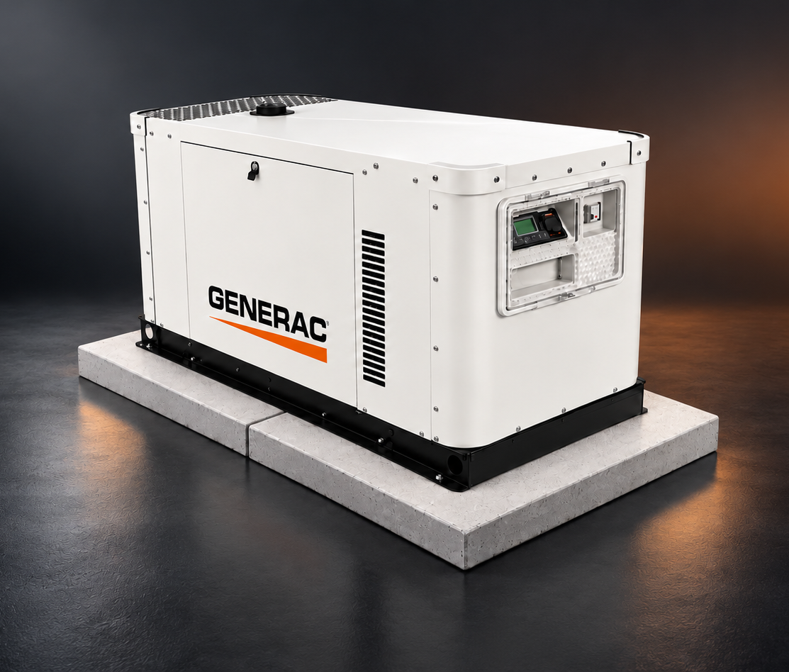 Generac liquid-cooled generator on a precast dual pad set