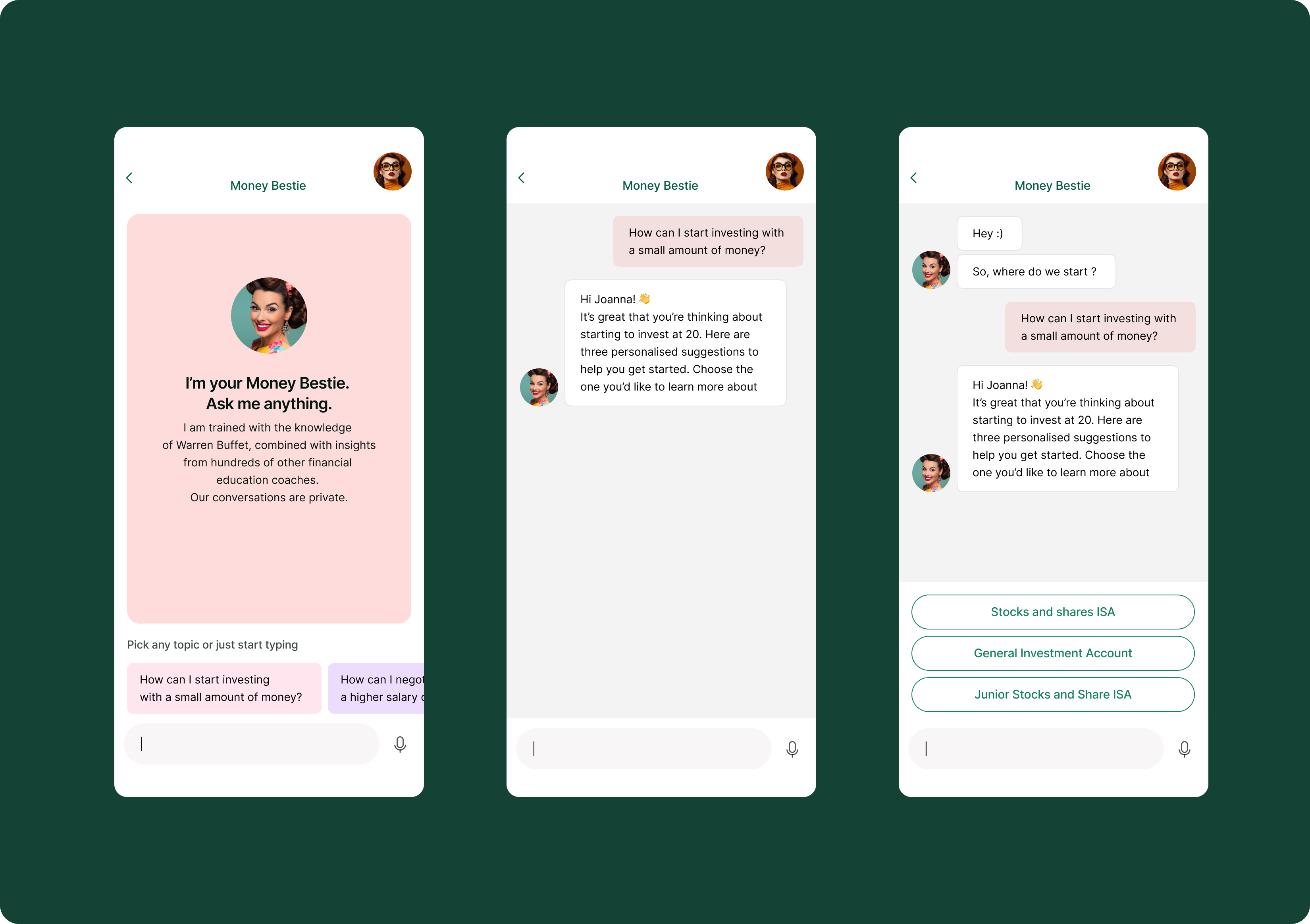 Onboarding — three screens