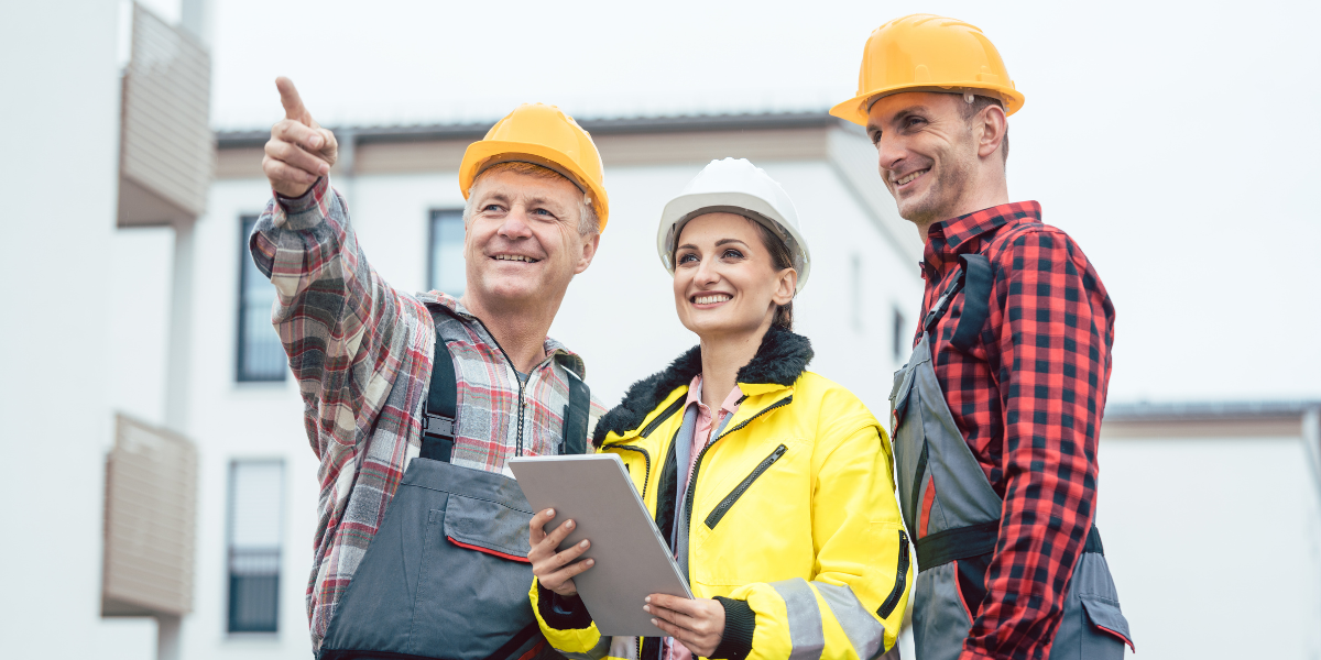 Contractors wearing safety gear 
