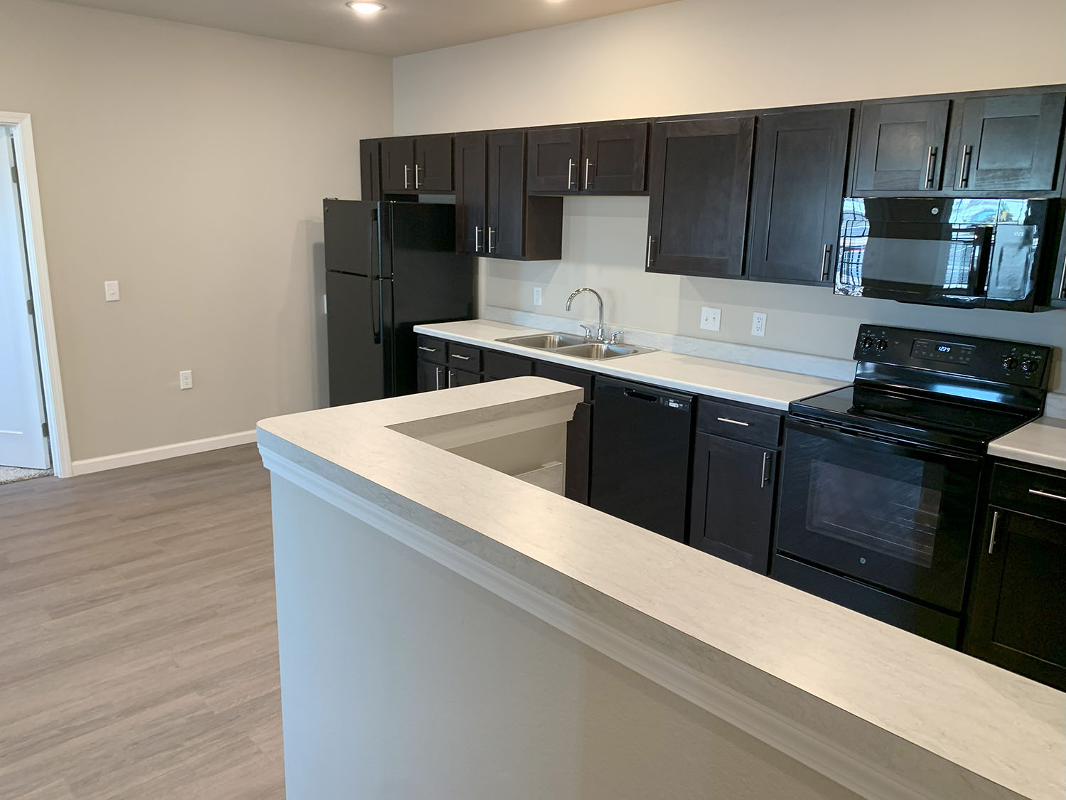Kitchen with dark cabinets