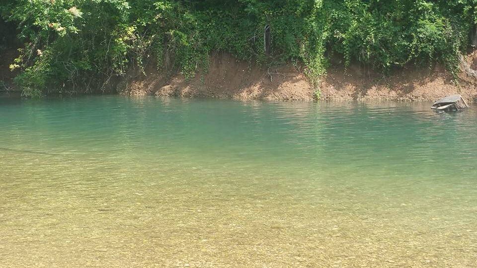 Spring Creek in northeast Oklahoma, clear creek but blue in deeper pools