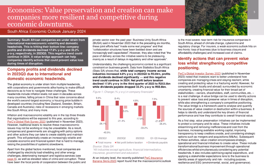 South Africa Economic Outlook 2024 Turning short-term crises into opportunities for business value creation and societal impact.