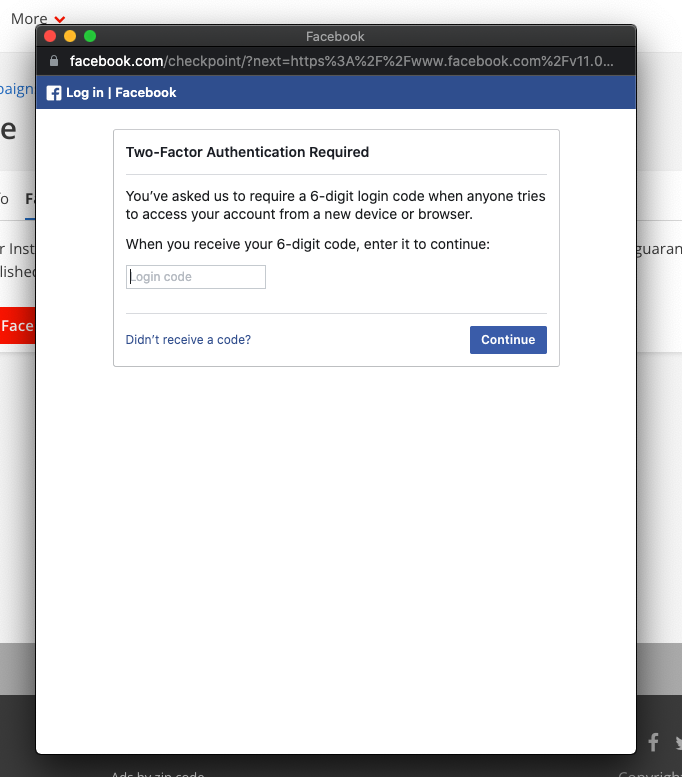 two factor authentication screen