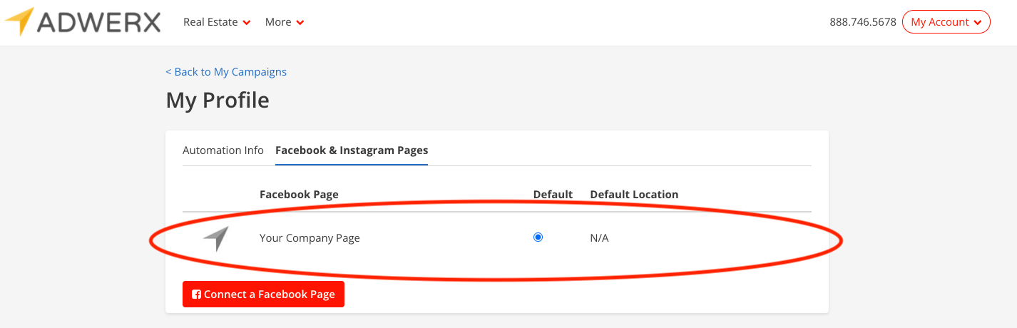 list of connected facebook pages