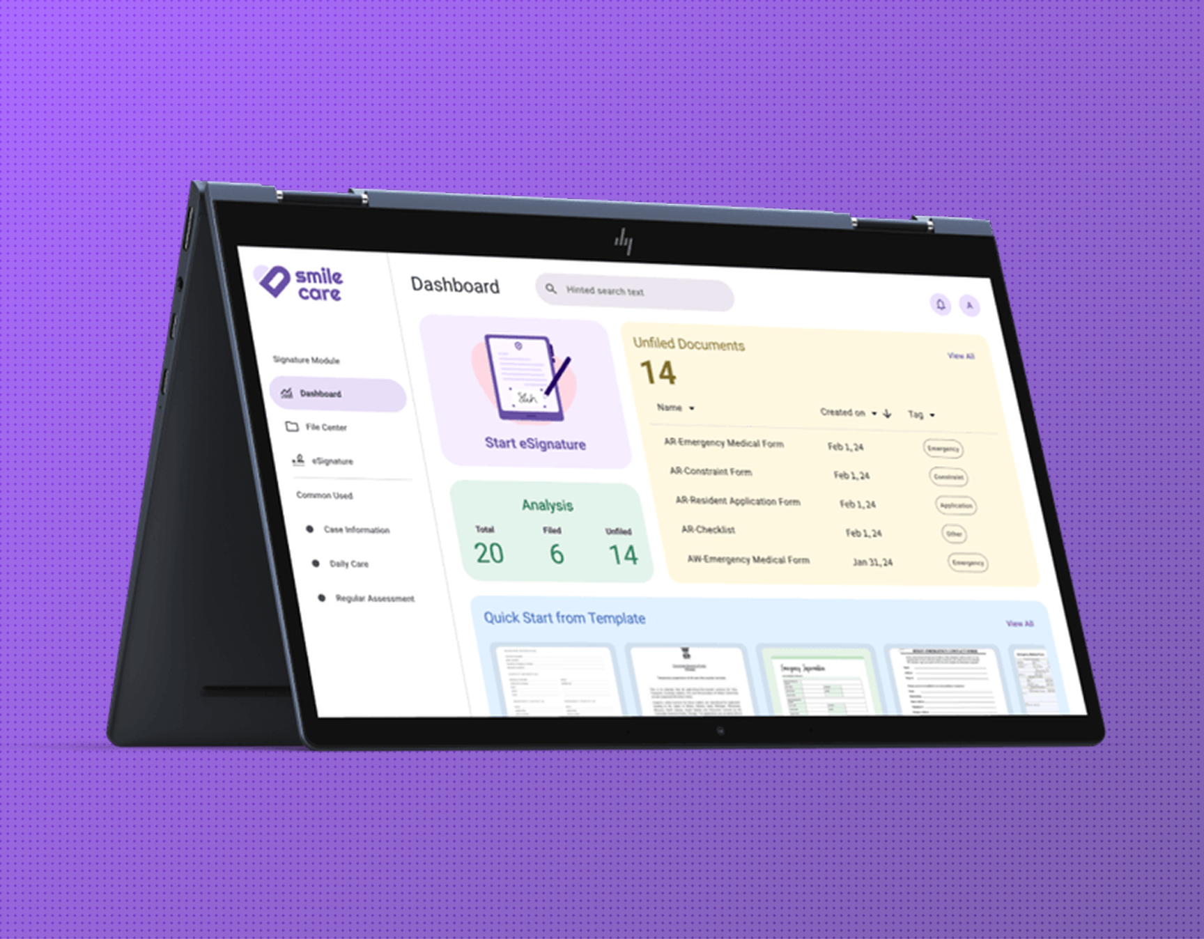 A dashboard of the final design look for the eSignature management system.