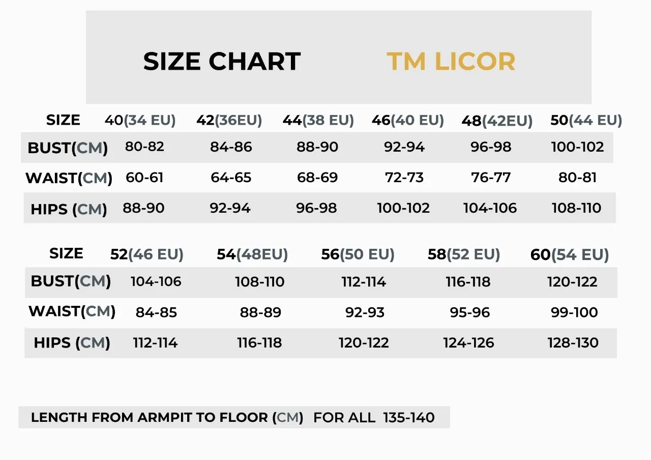 aria dresses size chart