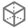 Gray wireframe cube with dashed axis lines extending from the center to the edges, representing 3D measurement or modeling.