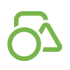 Green tractor icon with a circular wheel and triangular front design.