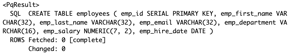 Image 12 - Table creation output