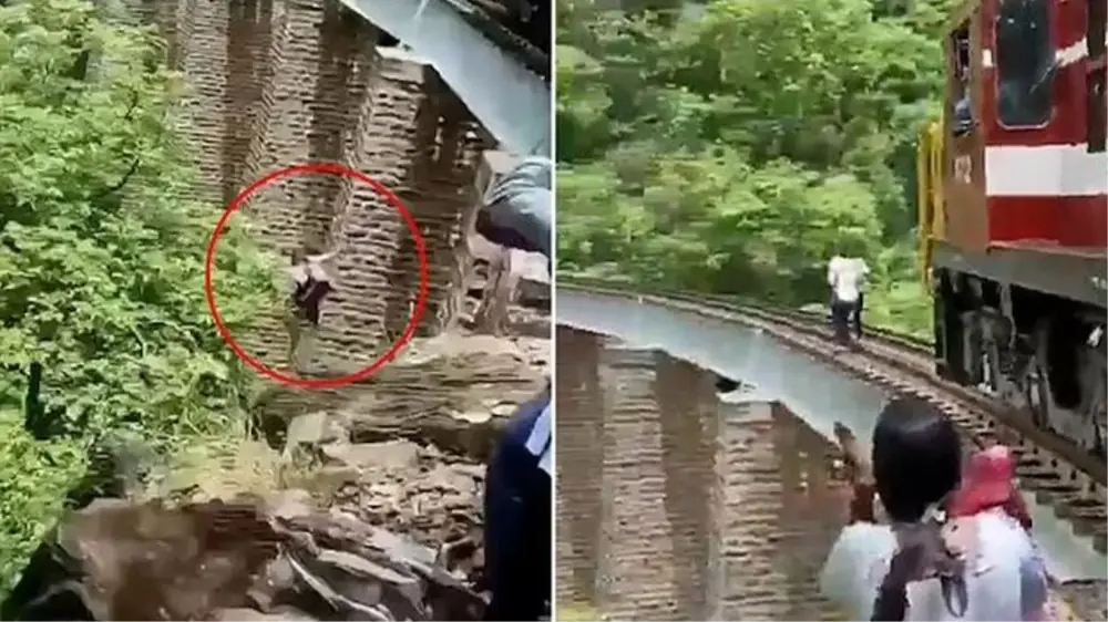 Hindistan'da bir çift, sosyal medya için fotoğraf çekerken yaklaşan trenden kaçmak için 27 metrelik köprüden atladı. Ağır yaralanan çift hastaneye kaldırıldı.