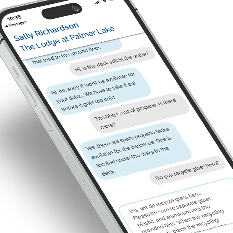 A mobile device showing the interface where AIPEX's AI can draft responses to guest's questions that come in through their PMS's inbox.