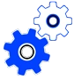 KT Machining's logo. it is a blue gear connected to a smaller white gear.