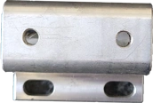 A metal component sample from KT Machining. The component seems to be a simple, small bracket that has a flat lip on one side with holes, as well as holes along the main column.
