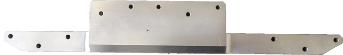 A metal component sample of KT Machining. This part looks like a bracket in the shape of a hat with many small holes.