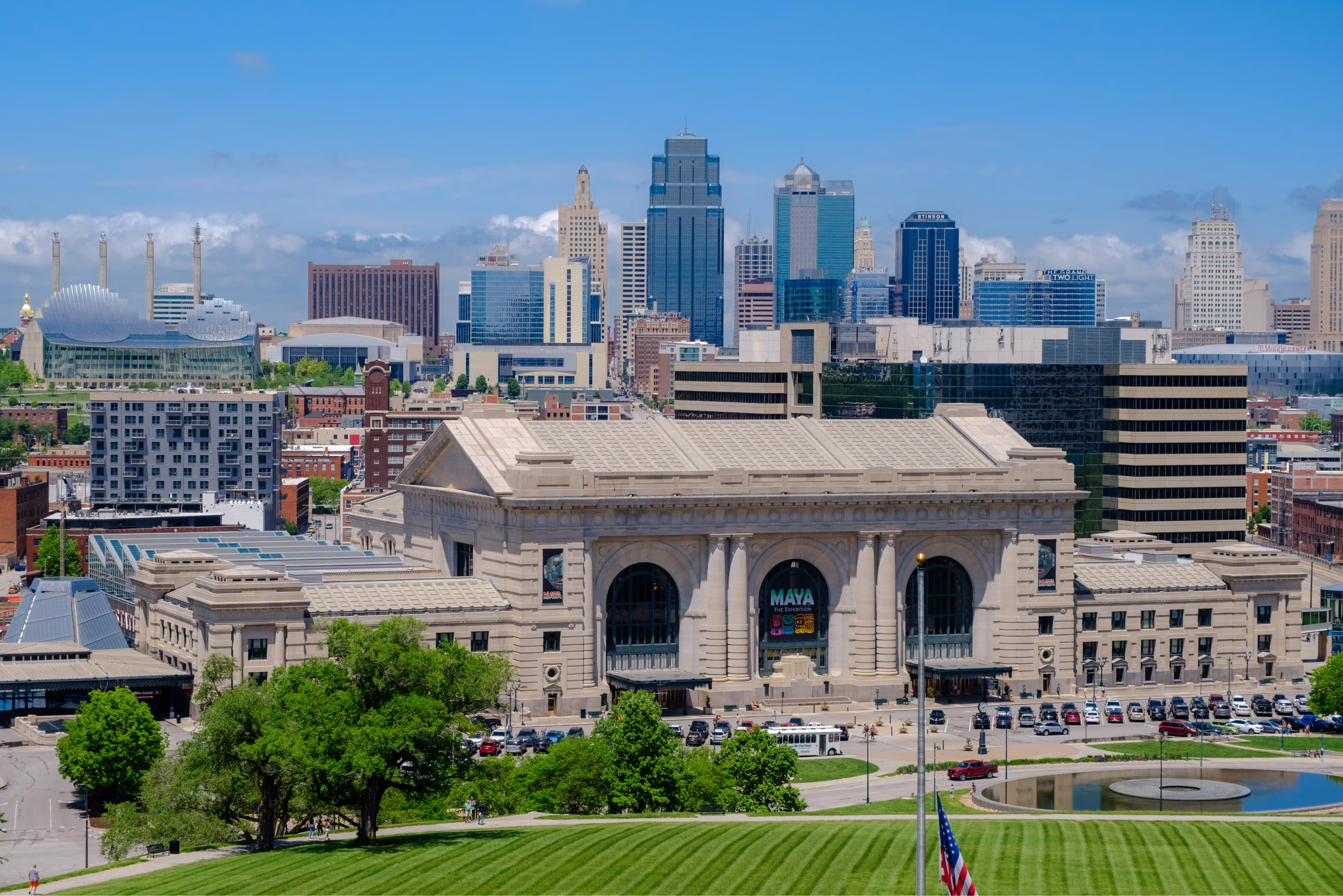 Downtown Kansas City with Union Station and the Bloch Fountain