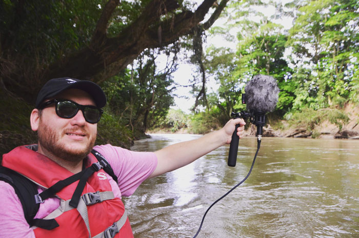 Korey Pereira recording ambiences in Costa Rica