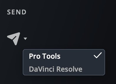 The Send menu in Krotos Studio Perform View with Pro Tools selected
