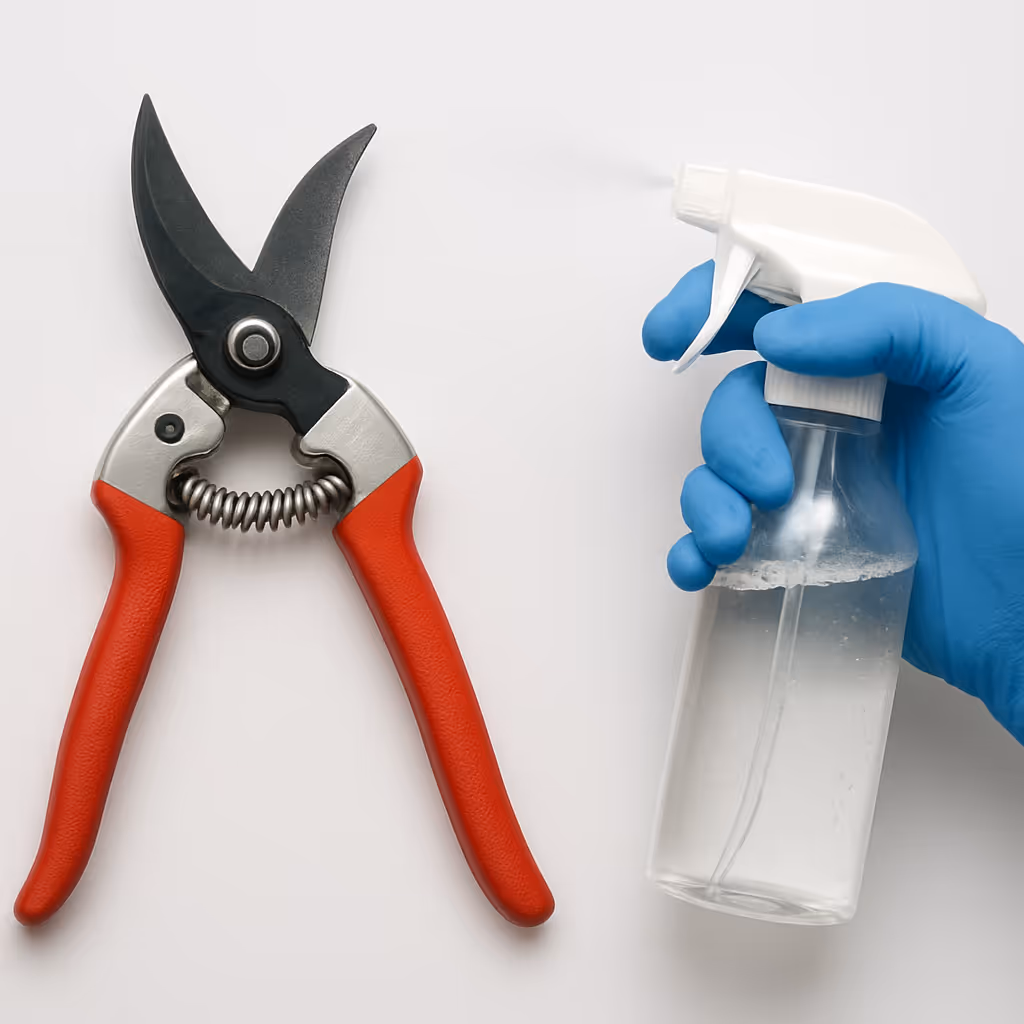 Grower sterilising hie tools to protect agains TMV