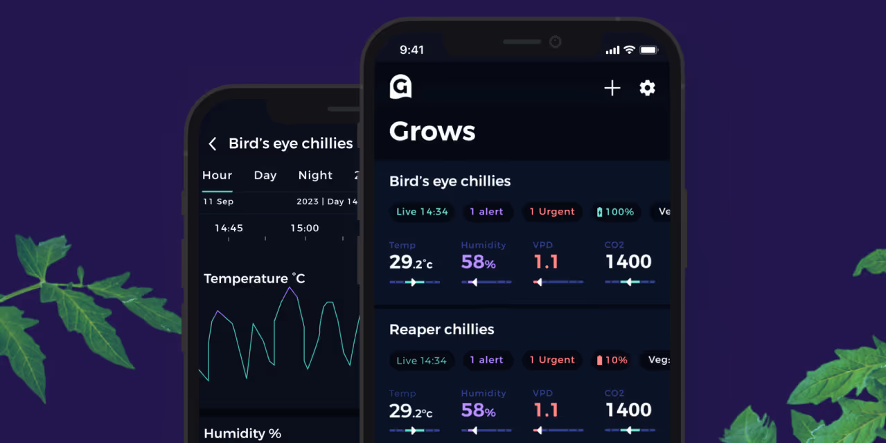 The grow sensor app showing graph data Hero