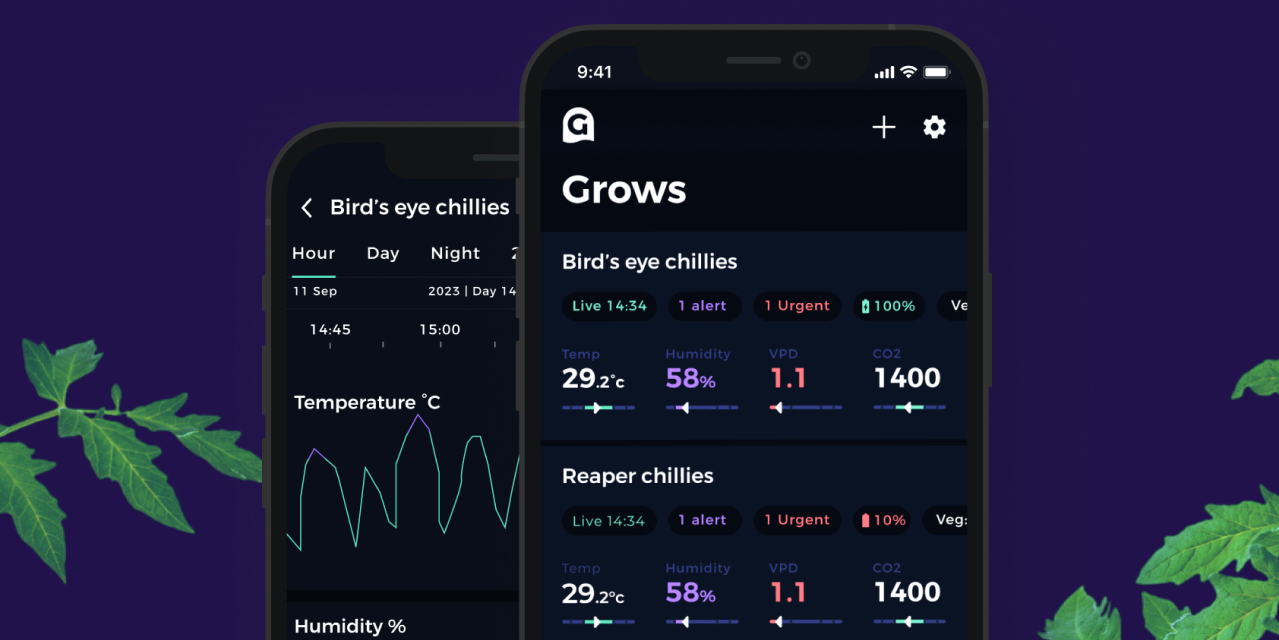 The grow sensor app showing graph data Hero