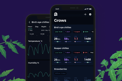 The grow sensor app showing graph data Hero