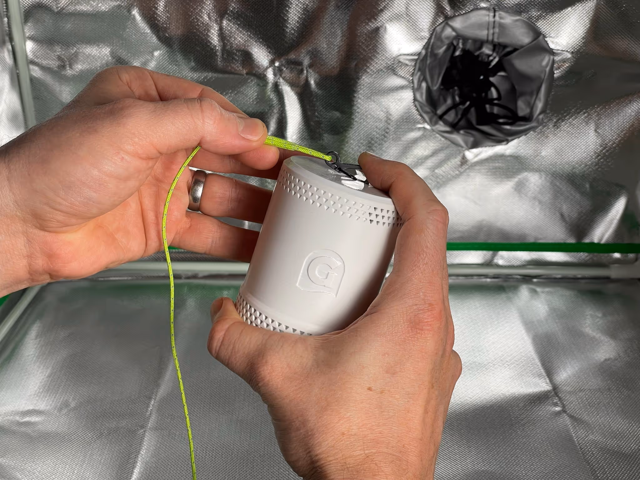 3 Position caribiner clip at the top of sensor and push done to click into place