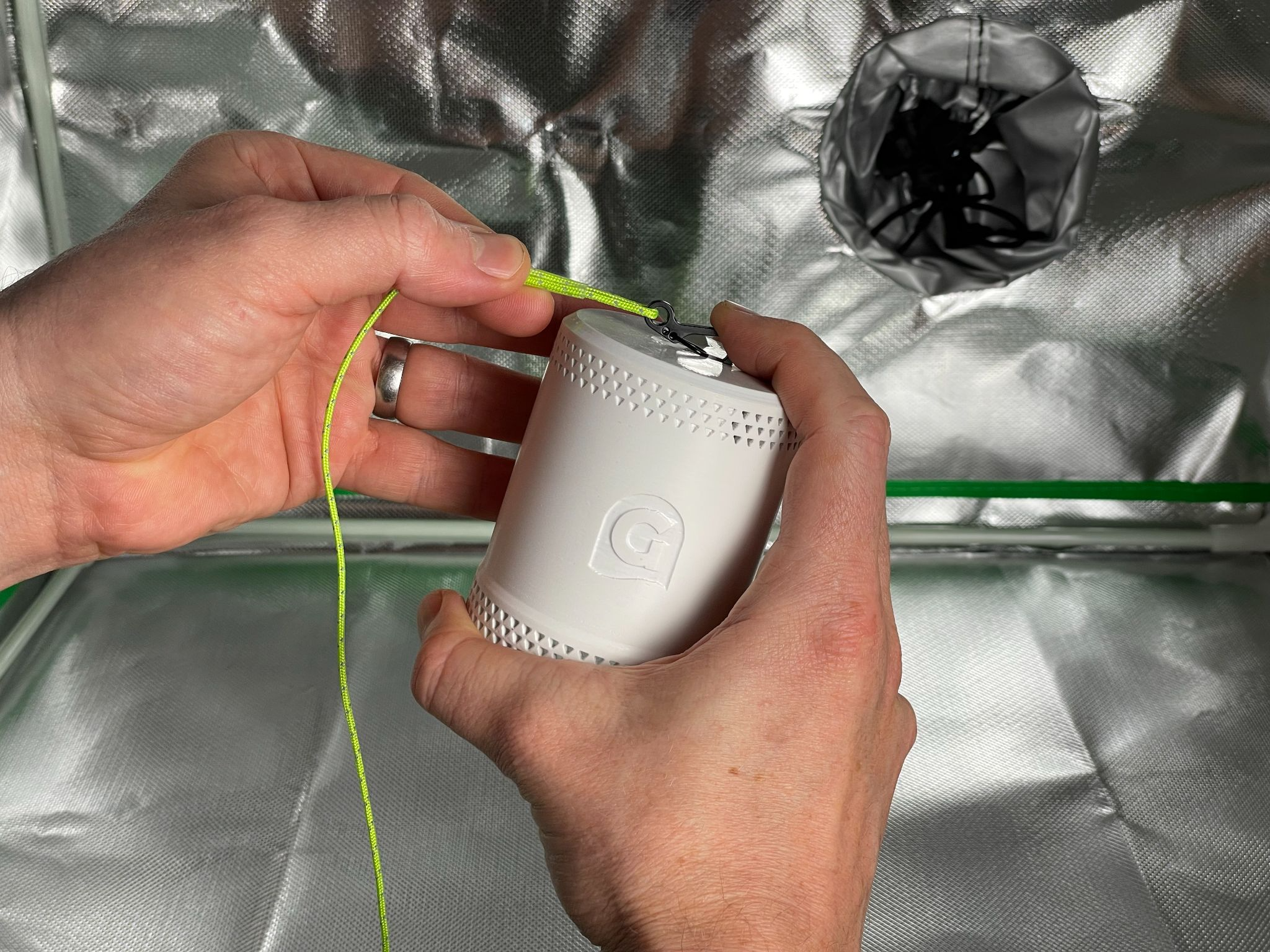 3 Position caribiner clip at the top of sensor and push done to click into place