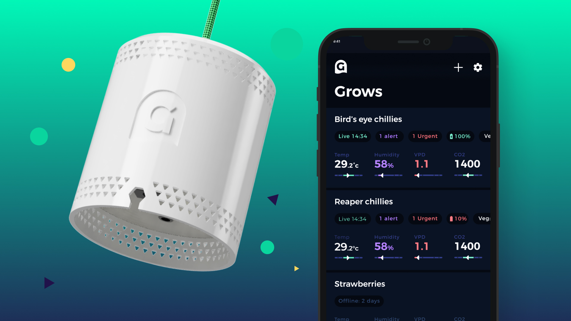 Grow Sensor and app on an iphone