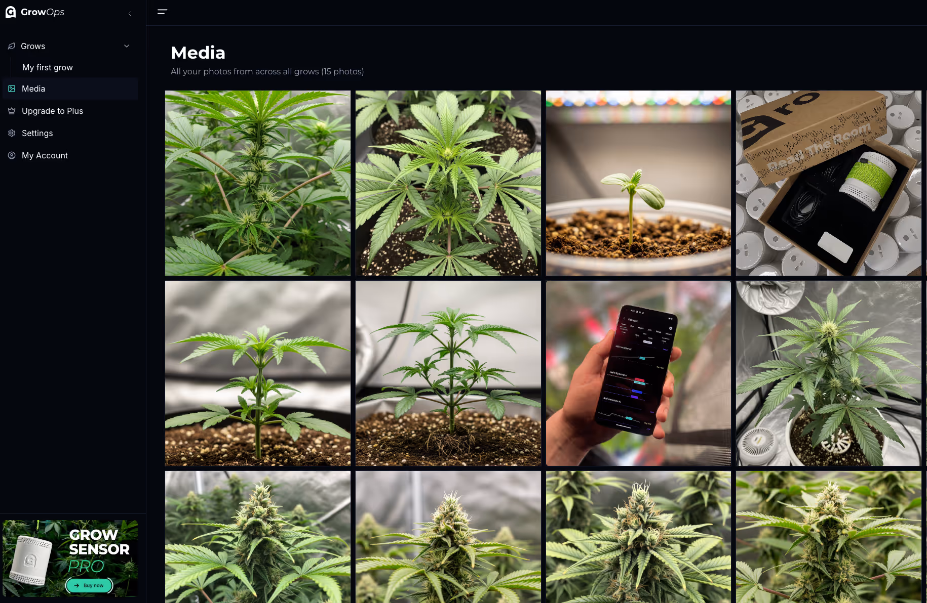 GrowOps media library of photos on desktop