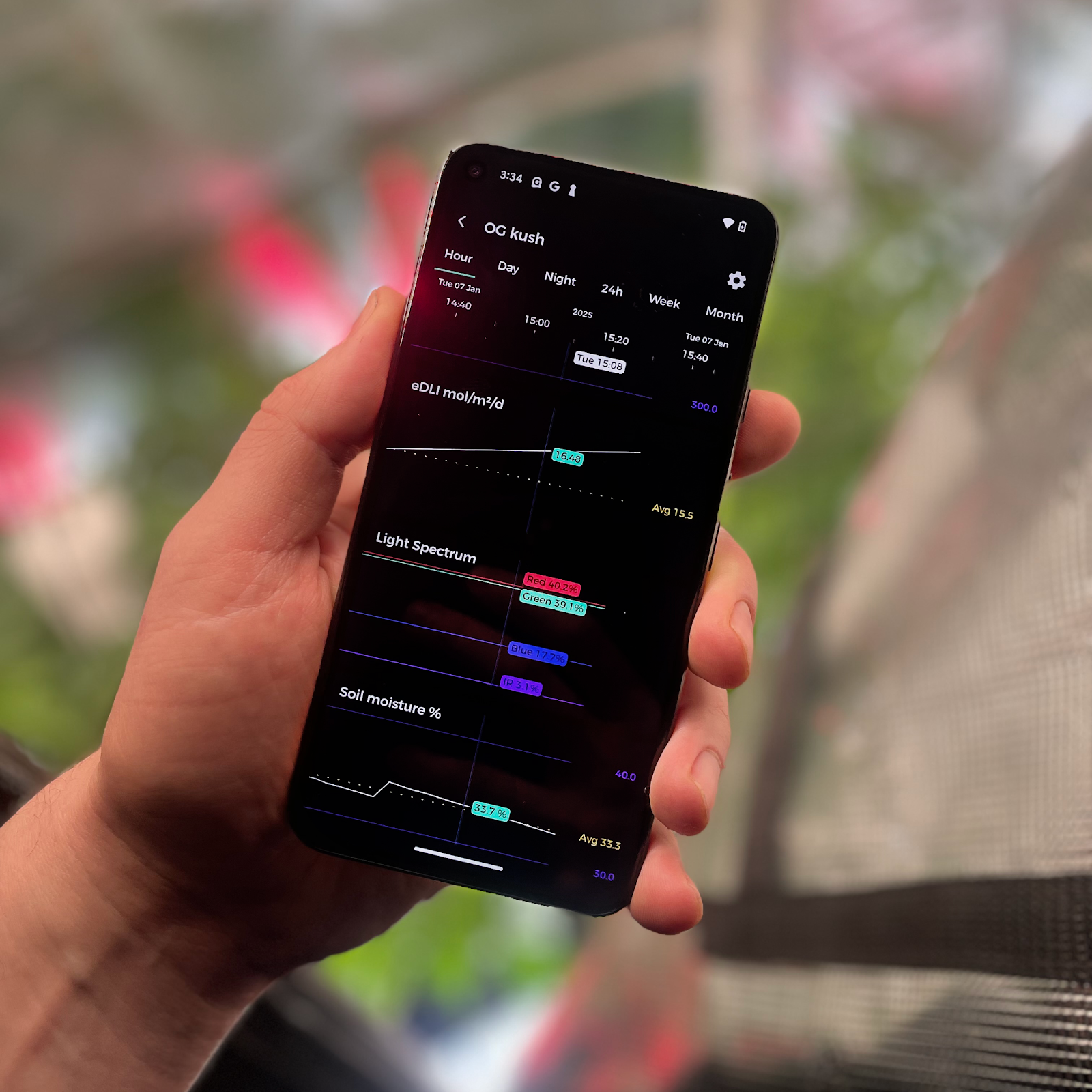 The Grow Sensor app in the hand of a grower