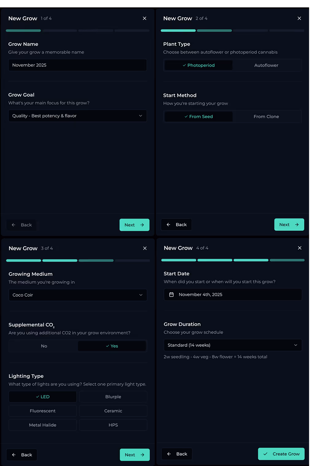 Set up a new grow in 4 steps