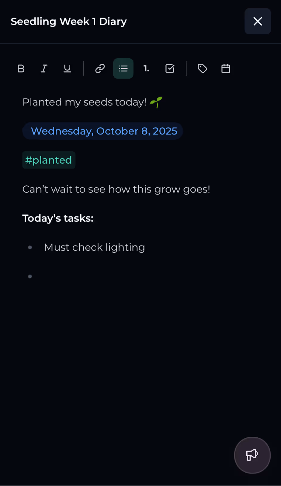 GrowOps diary feature - add tags and dates etc