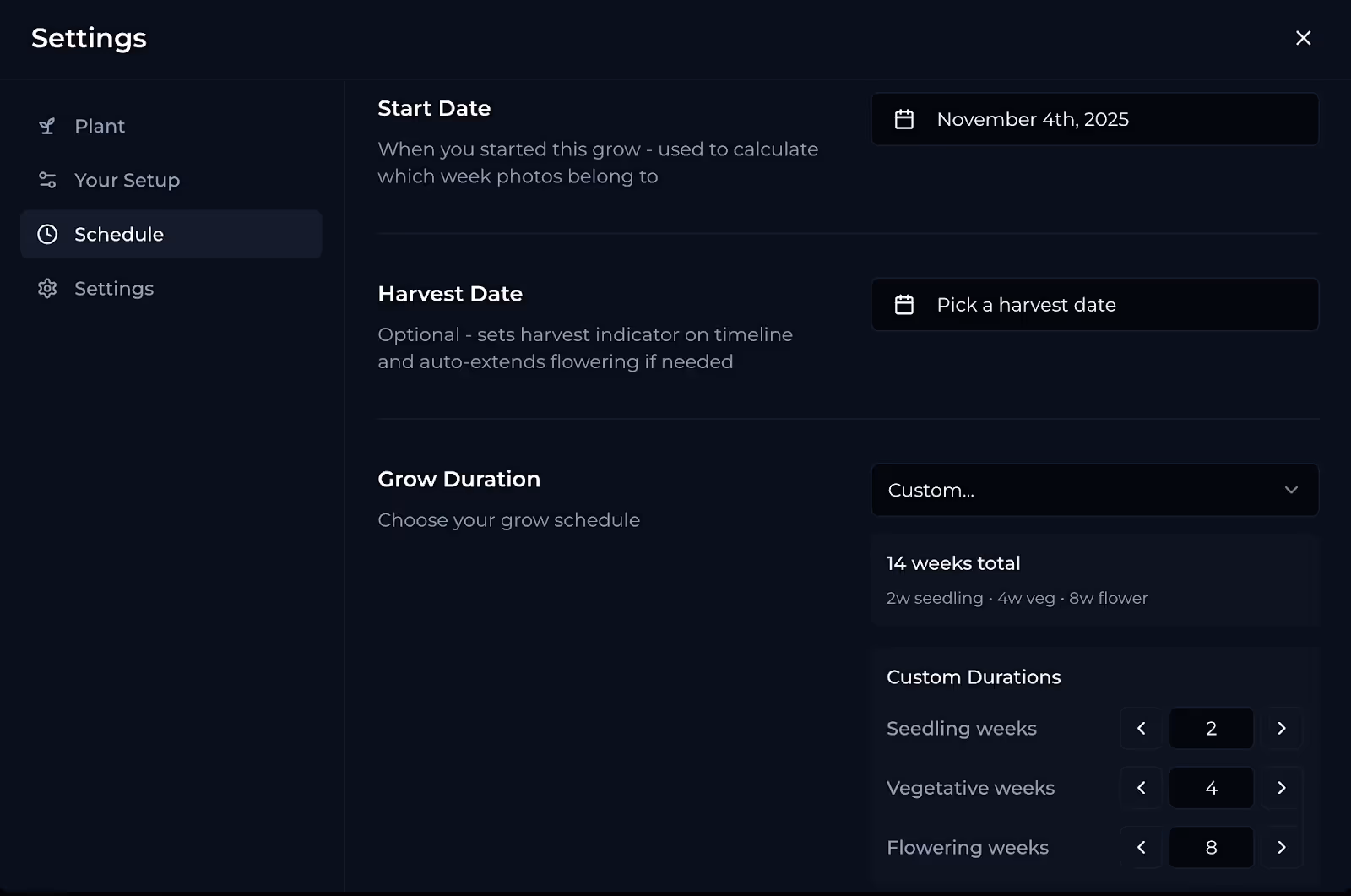 How to extend a grow in settings