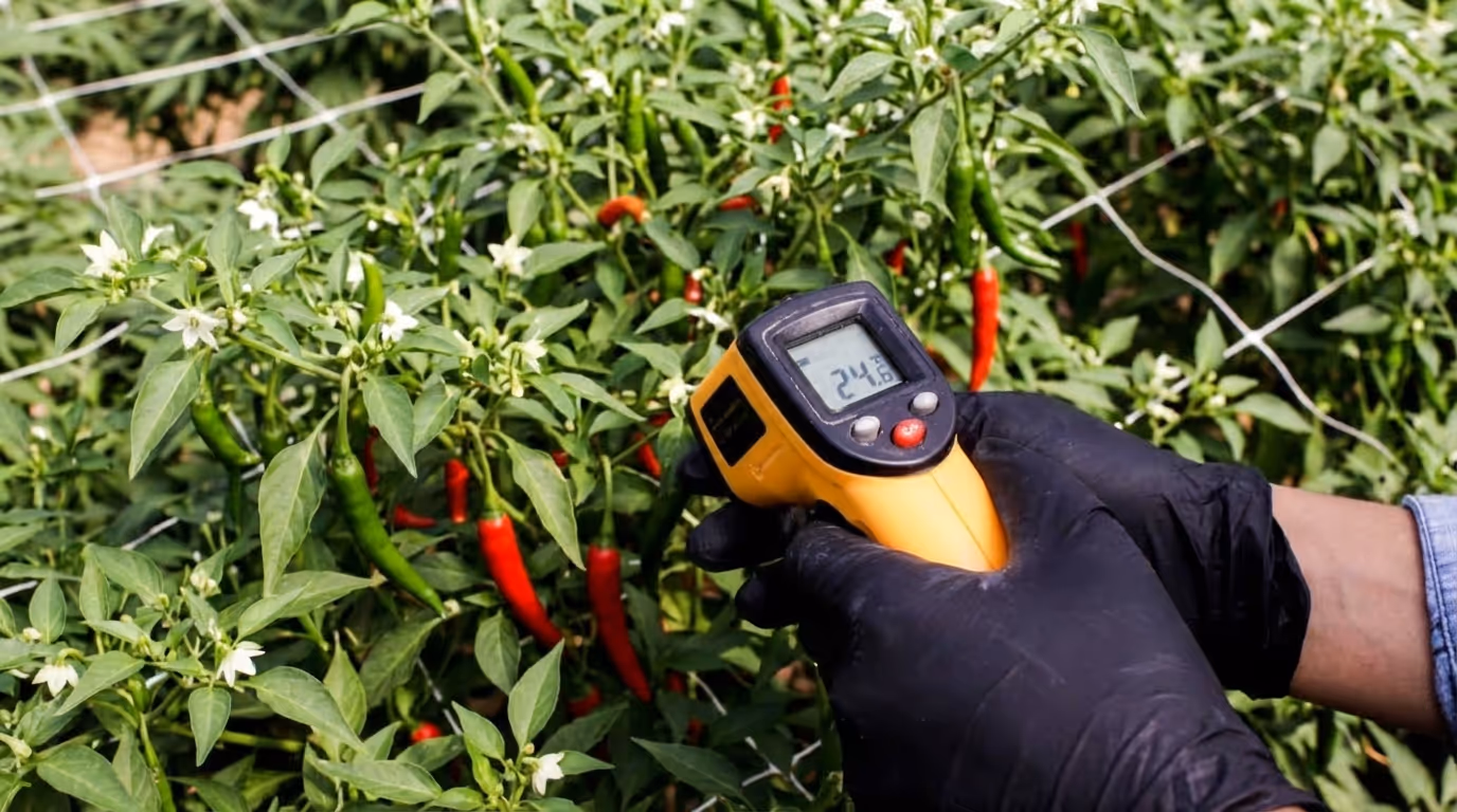 Cultivator using an IR thermometer to measure leaf surface temperature