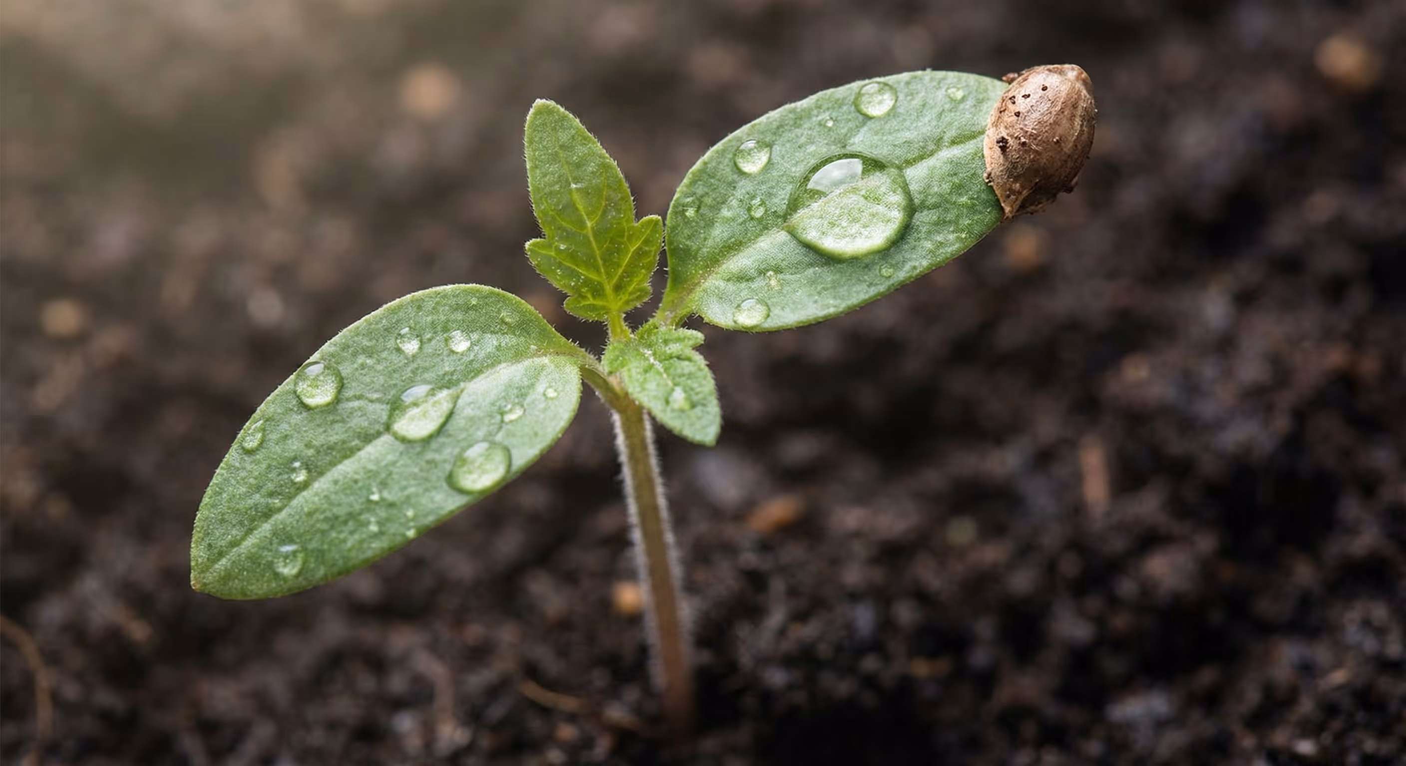 A close up image of a tomato seedling, with the best VPD for its size.