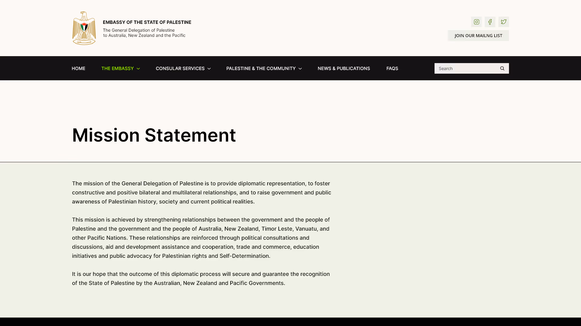 Mission Statement | Embassy of the State of Palestine