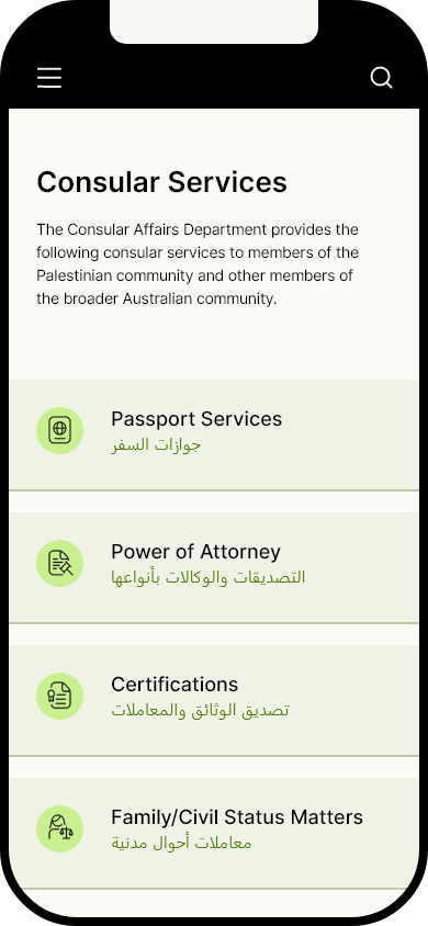 Consular Services list  - Mobile