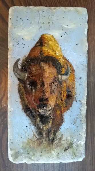 “BUFFALO WALKING WITH CLOUDS” by Aumi Kauffman Perry