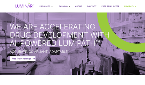 image of a website home page for Luminari
