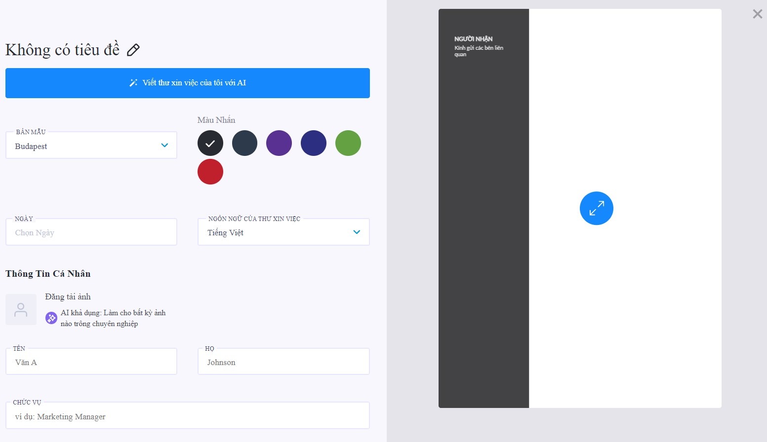 Tạo thư xin việc bằng AI tự động