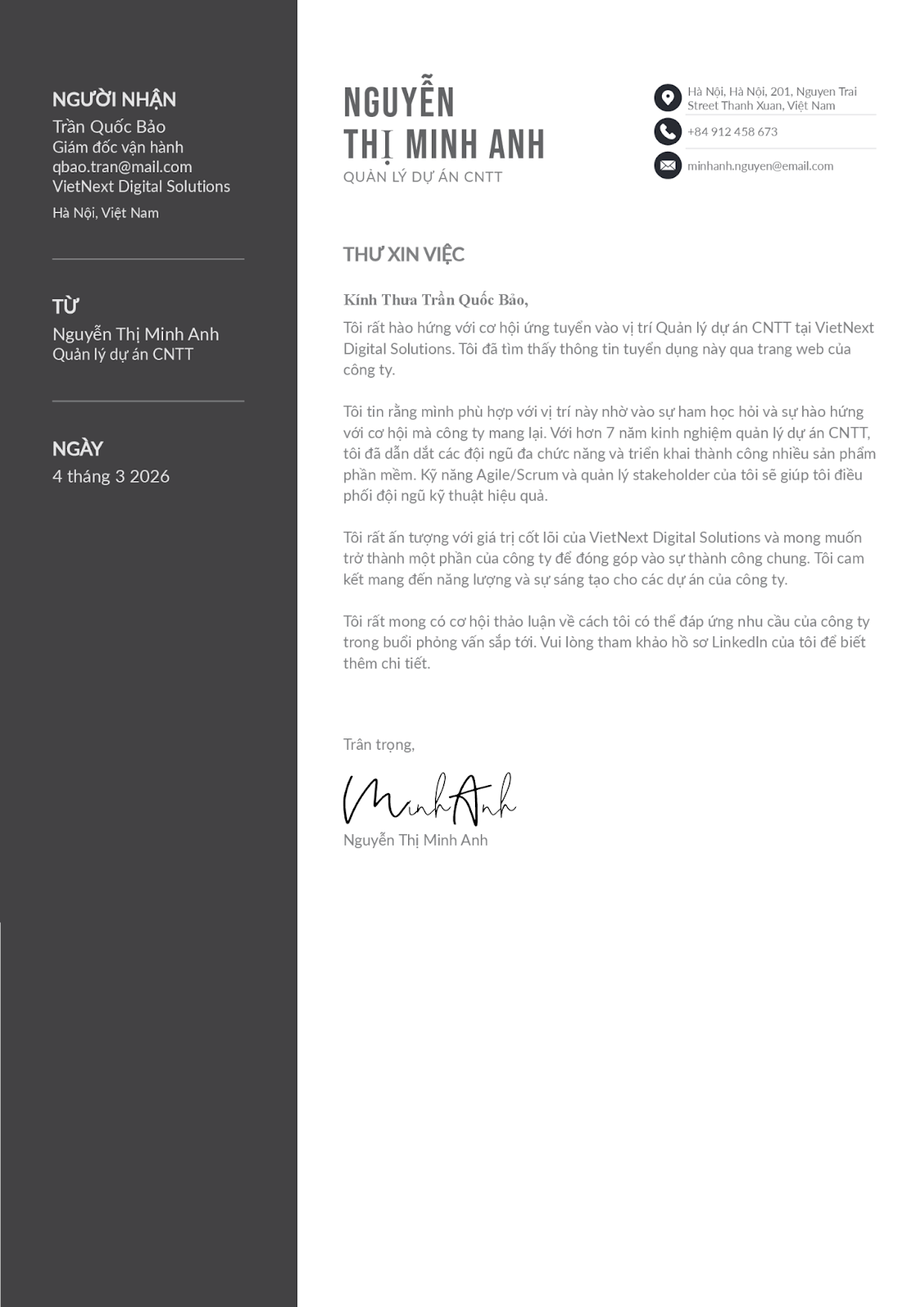 Ví dụ về thư xin việc bằng AI được viết bằng tiếng Việt