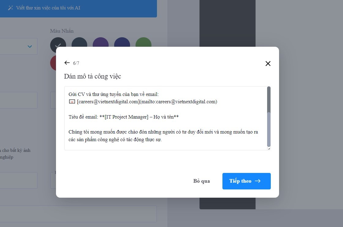 Trình tạo thư xin việc bằng AI được cá nhân hóa
