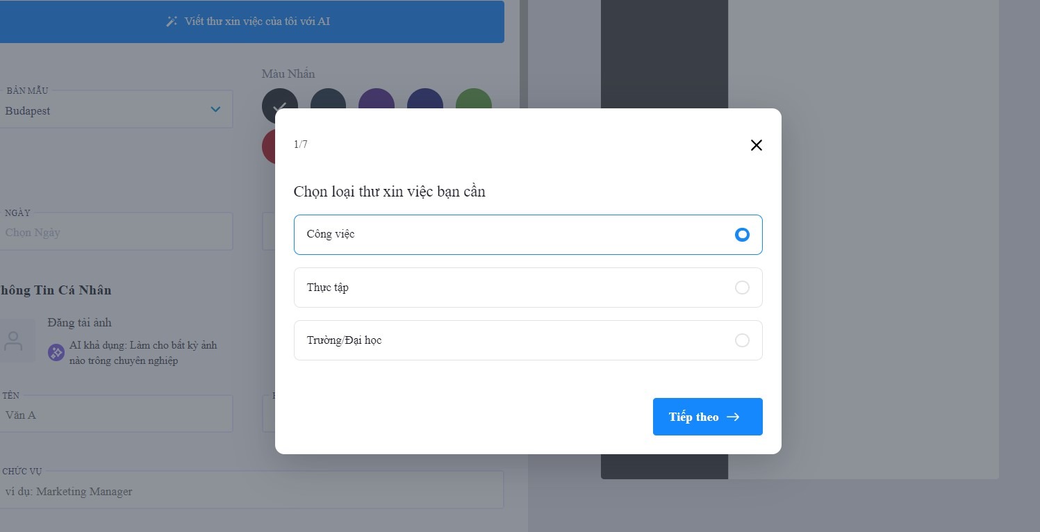 Chọn viết loại thư xin việc bằng AI mà bạn cần