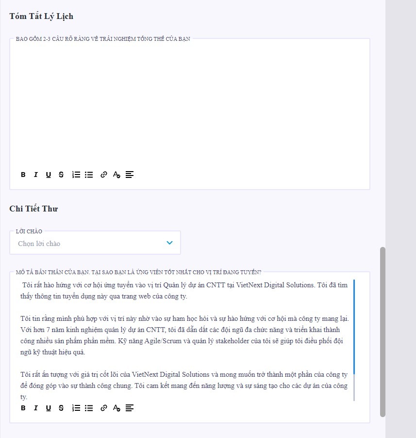 Tạo thư xin việc bằng AI cá nhân hóa tự động